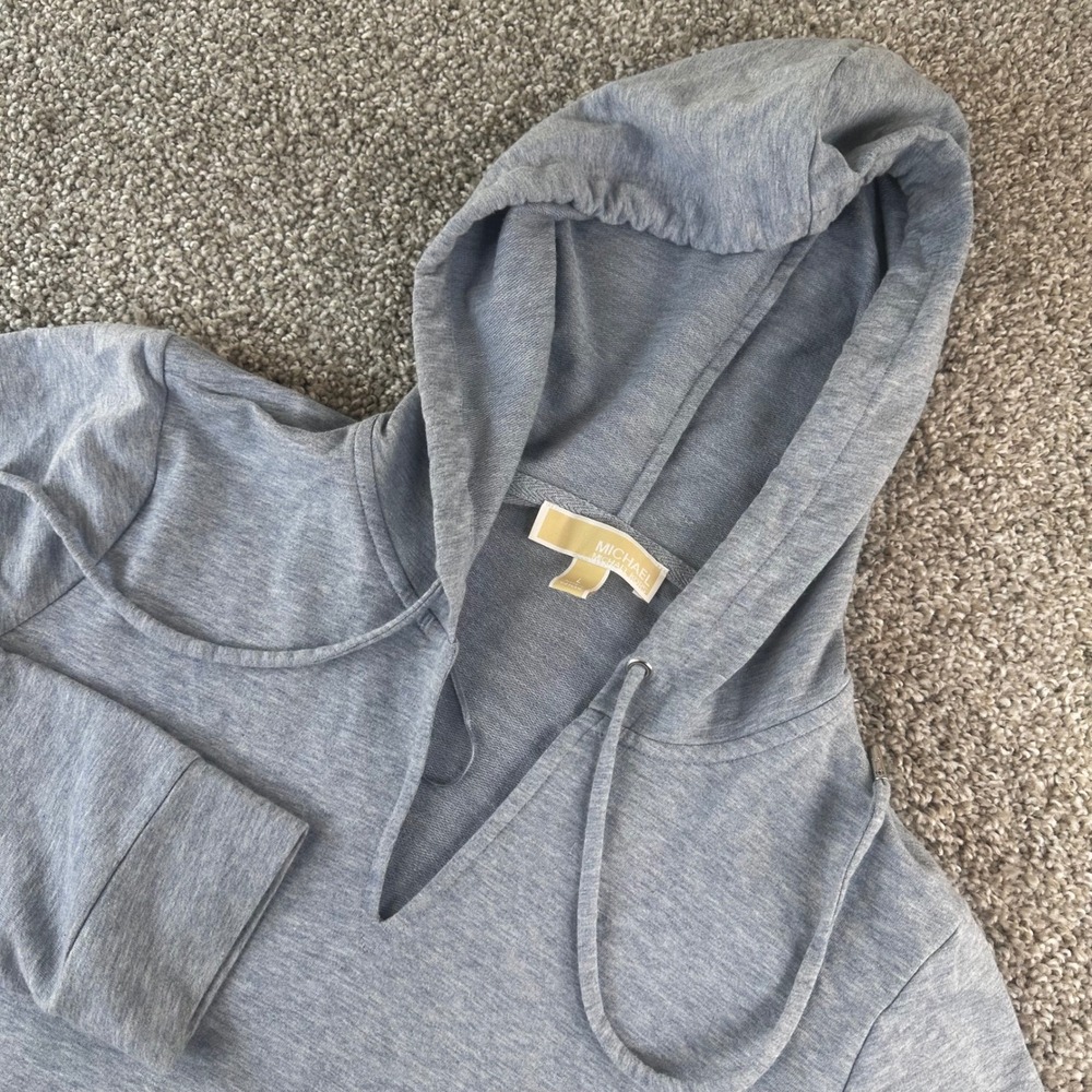 Michael Michael Kors Hoodie Womens Large Blue V-Neck Tulip Hem Pullover Sweats